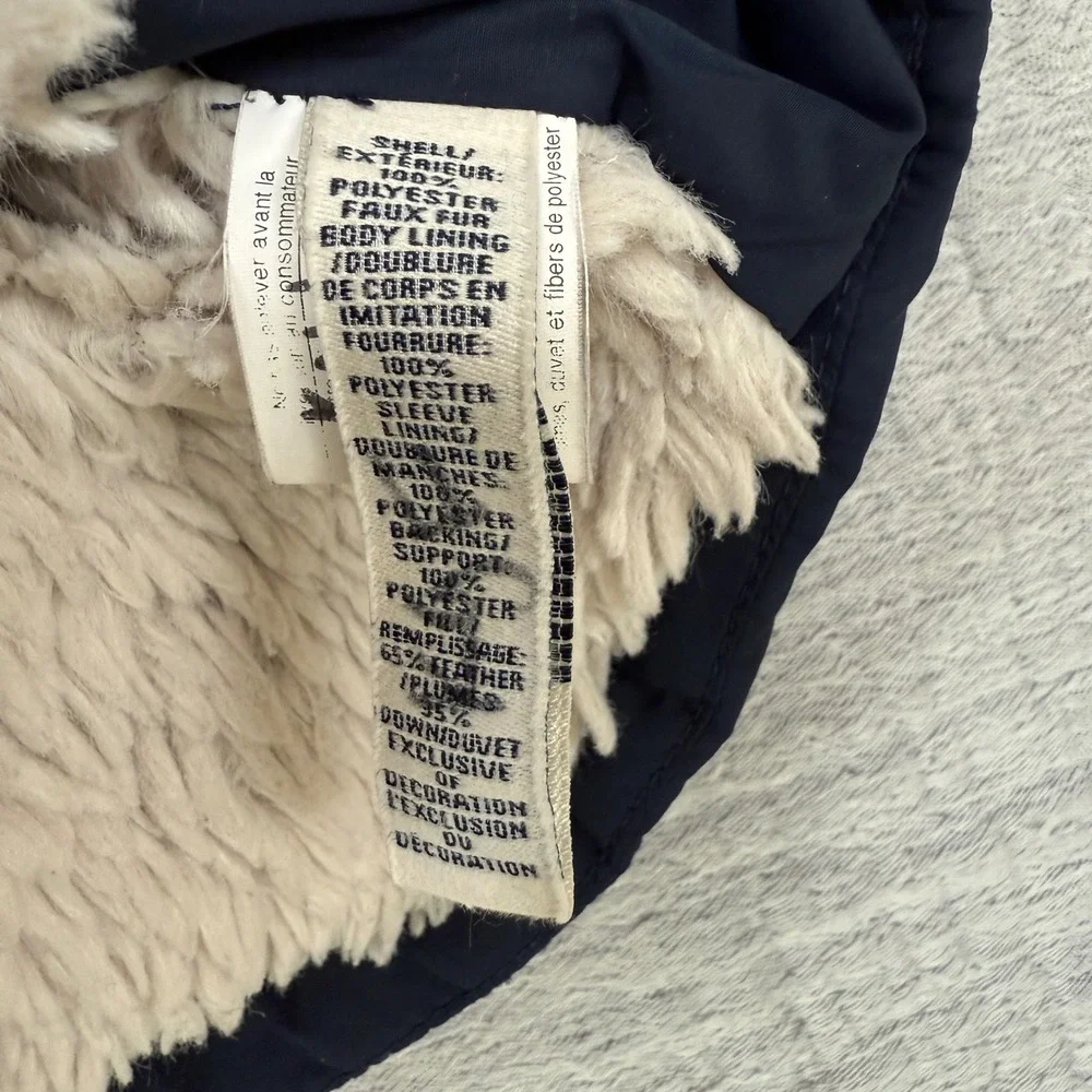 Abercrombie Kids Puffer Jacket Navy‎ Blue Fur Lined Button Up Coat Sze L VTG